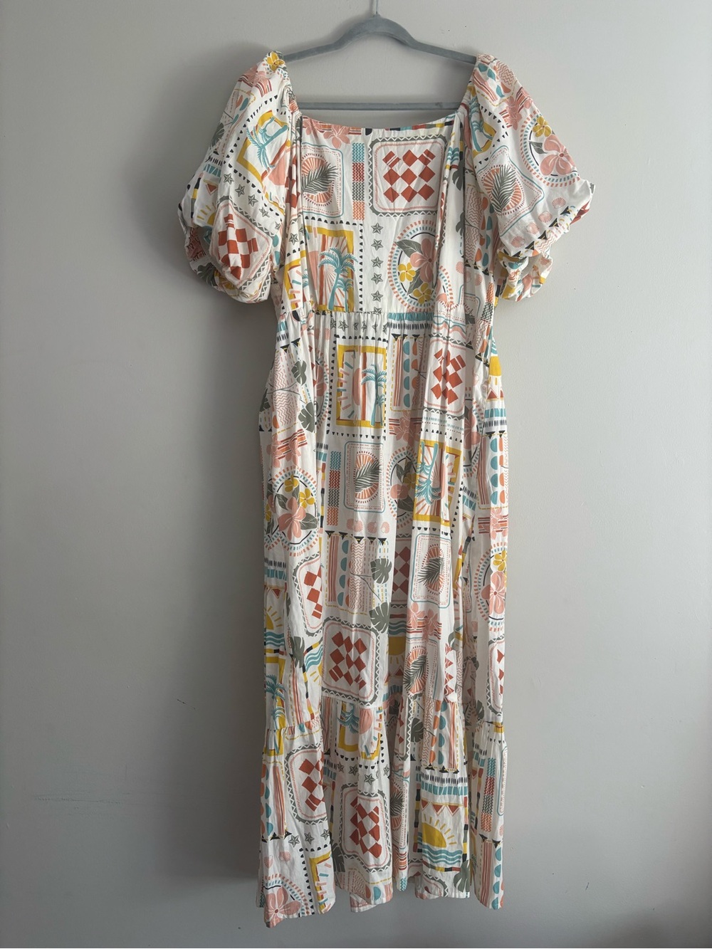 T.J.Maxx Costal Maxi Dress with Pink, Yellow & Blue Geometric Patchwork